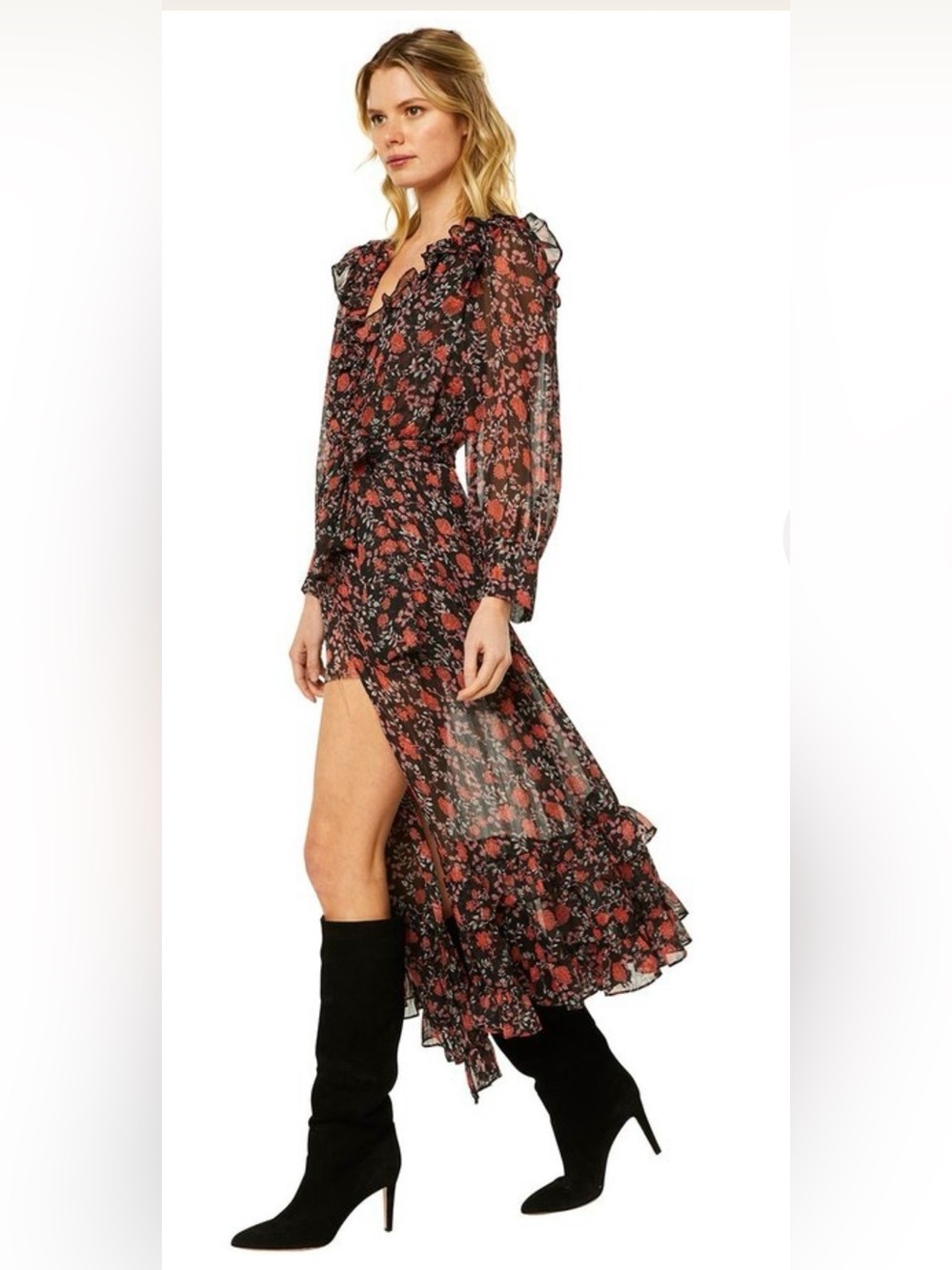 NWT Misa Los Angeles Gabriela Floral Ruffle Long Sleeve Maxi Dress